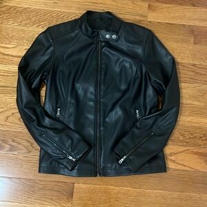Banana Republic Factory Women’s Vegan Leather Black Racing Jacket. Size Medium
